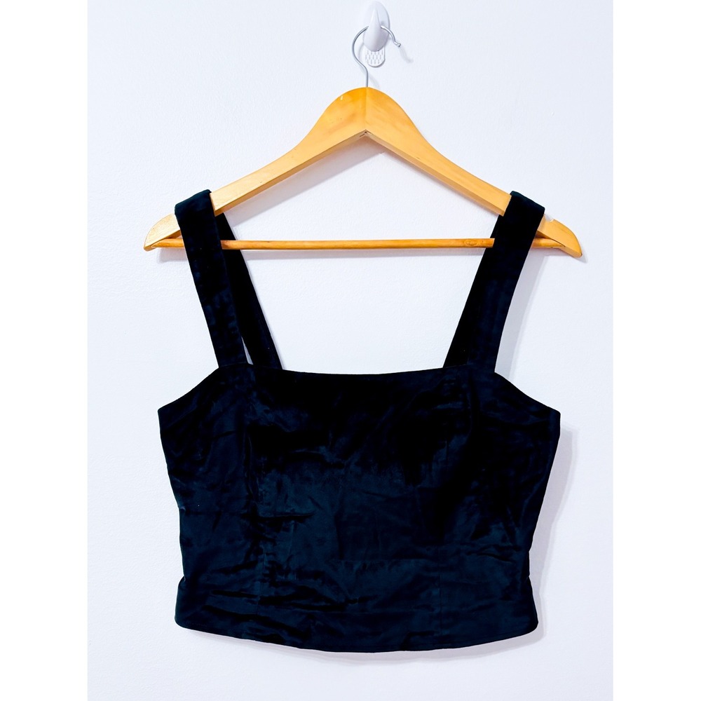 MAEVE Black Velvet Cropped Square Neck Corset Tank Top Size 6